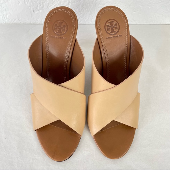 {Tory Burch} Color Cube Colorblock Wooden Wedge Mules, Size 9 - Picture 2 of 11